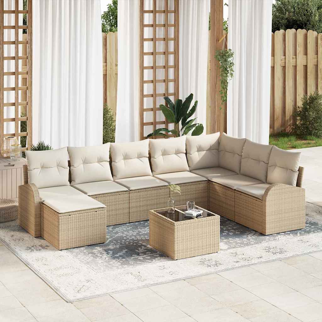Tuin Sofa Set met kussen 9 pcs Beige Poly riet is nu te koop bij PeponiXL, paradijselijk wonen!