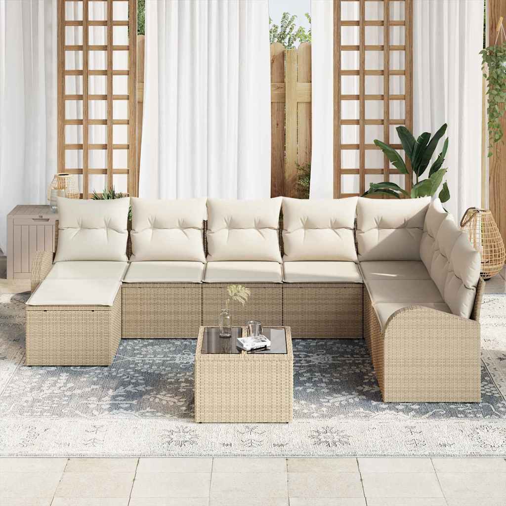 Tuin Sofa Set met kussen 9 pcs Beige Poly riet is nu te koop bij PeponiXL, paradijselijk wonen!