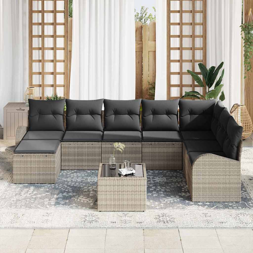 Tuin Sofa Set met kussen 9 pcs Lichtgrijs Poly riet is nu te koop bij PeponiXL, paradijselijk wonen!