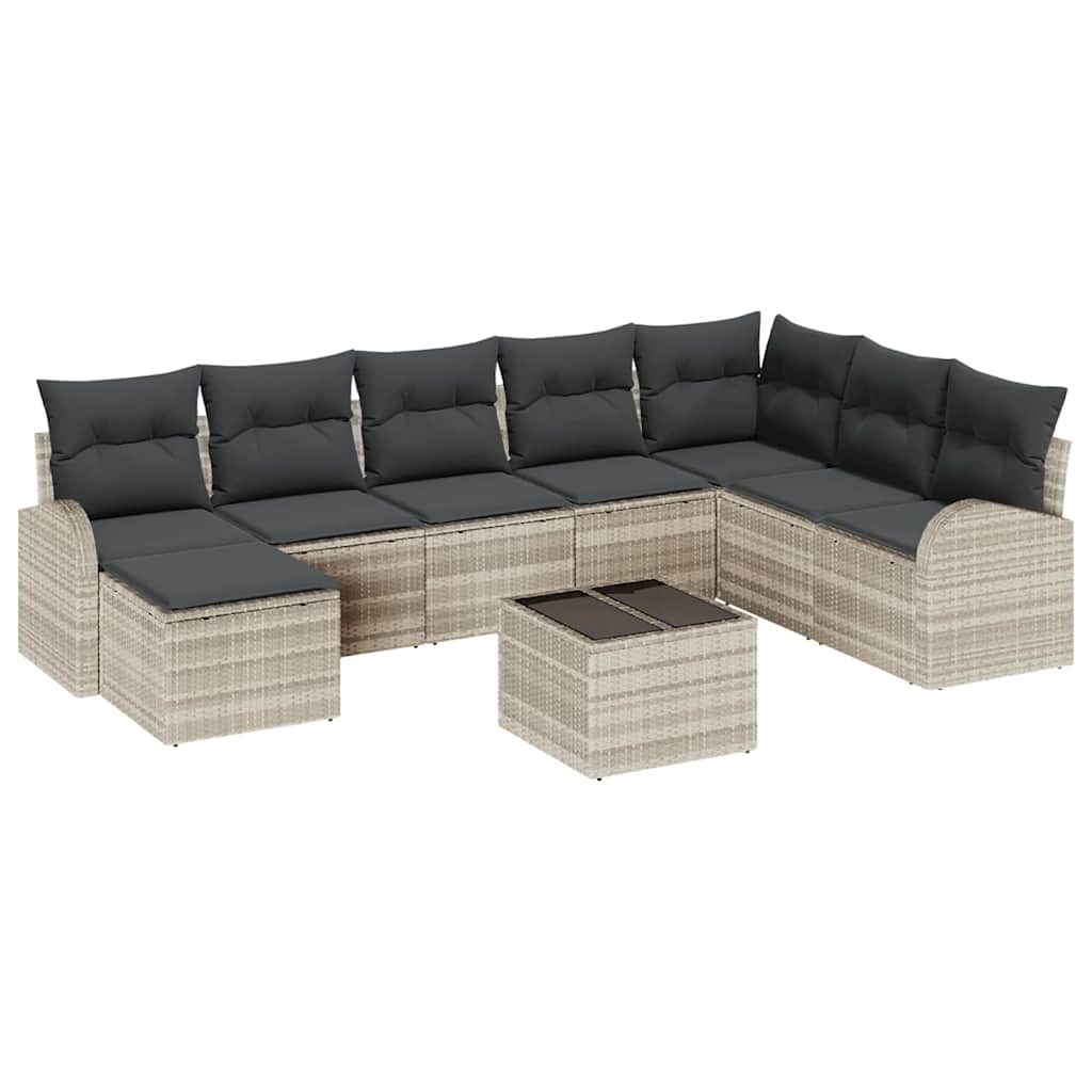 Tuin Sofa Set met kussen 9 pcs Lichtgrijs Poly riet is nu te koop bij PeponiXL, paradijselijk wonen!