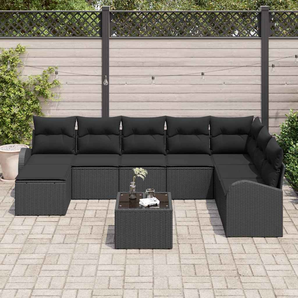 Tuin Sofa Set met kussen 9 pcs Zwart Poly riet is nu te koop bij PeponiXL, paradijselijk wonen!