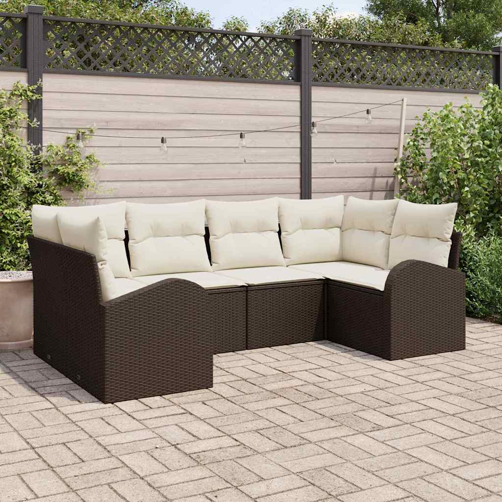 Tuin Sofa Set met kussen 6 pcs Bruin Poly Rattan is nu te koop bij PeponiXL, paradijselijk wonen!