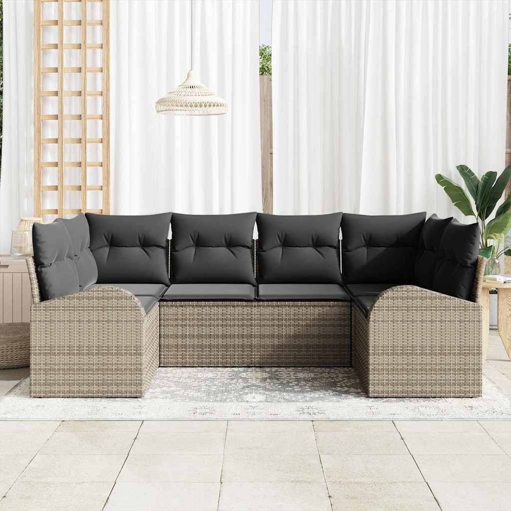 Tuin Sofa Set met kussen 6 pcs Grijs Poly Rattan is nu te koop bij PeponiXL, paradijselijk wonen!