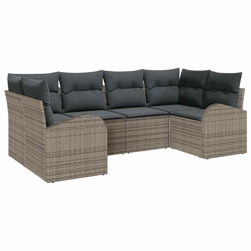 Tuin Sofa Set met kussen 6 pcs Grijs Poly Rattan is nu te koop bij PeponiXL, paradijselijk wonen!