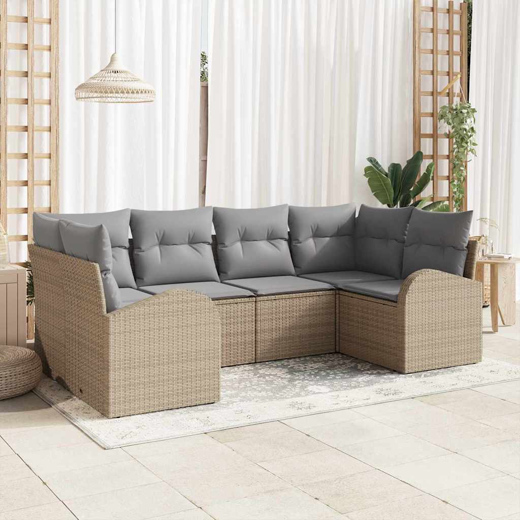 Tuin Sofa Set met kussen 6 pcs Beige Poly Rattan is nu te koop bij PeponiXL, paradijselijk wonen!