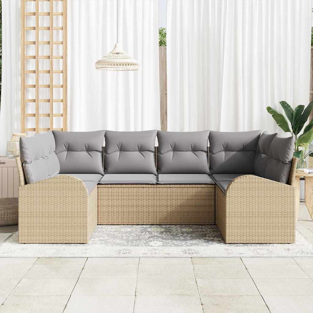 Tuin Sofa Set met kussen 6 pcs Beige Poly Rattan is nu te koop bij PeponiXL, paradijselijk wonen!