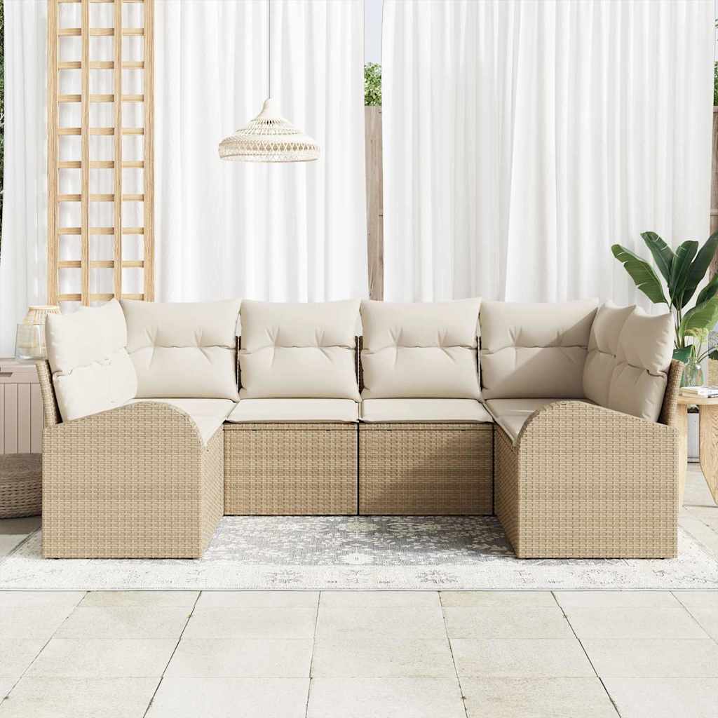 Tuin Sofa Set met kussen 6 pcs Beige Poly Rattan