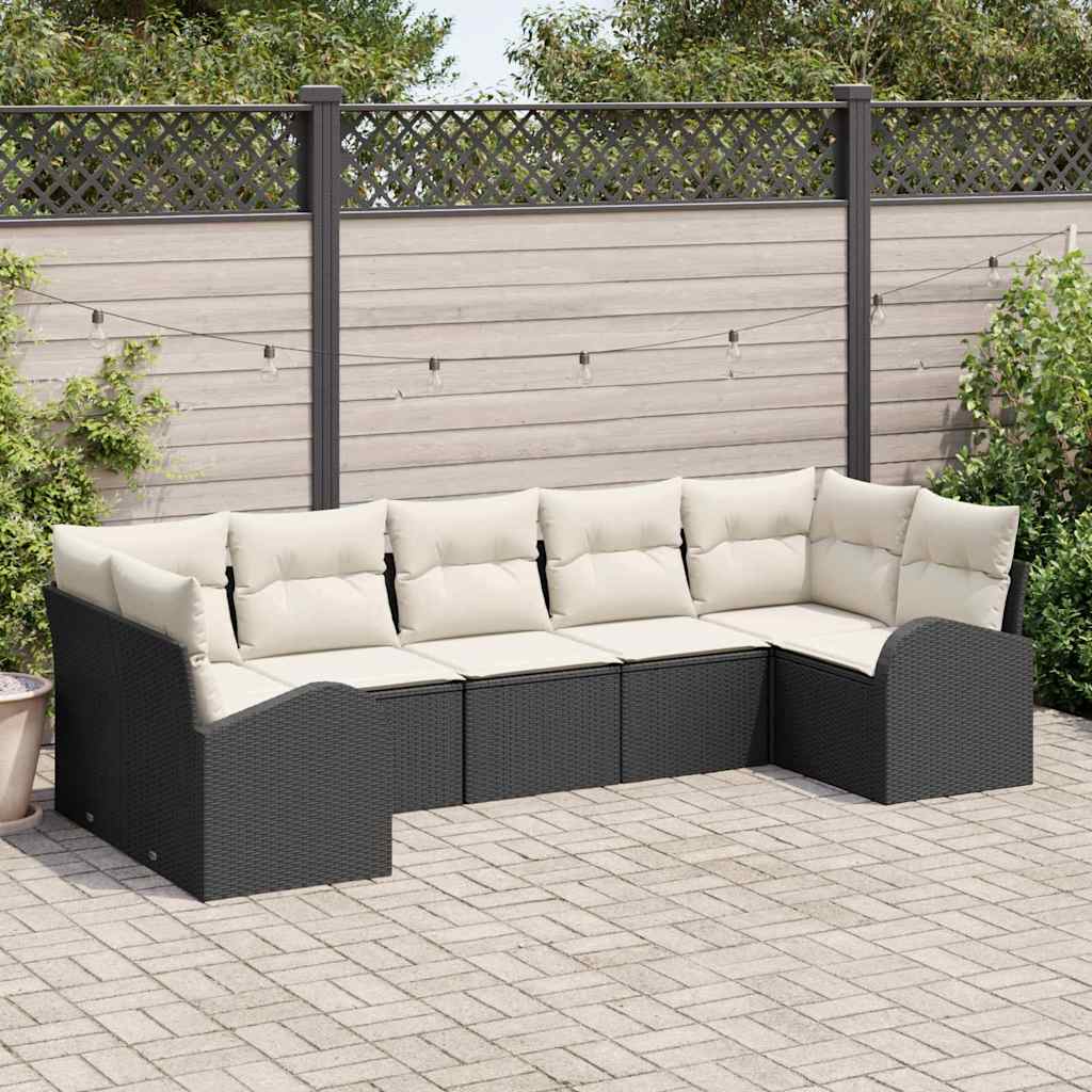 Tuin Sofa Set met kussen 7 pcs Zwart Poly Rattan