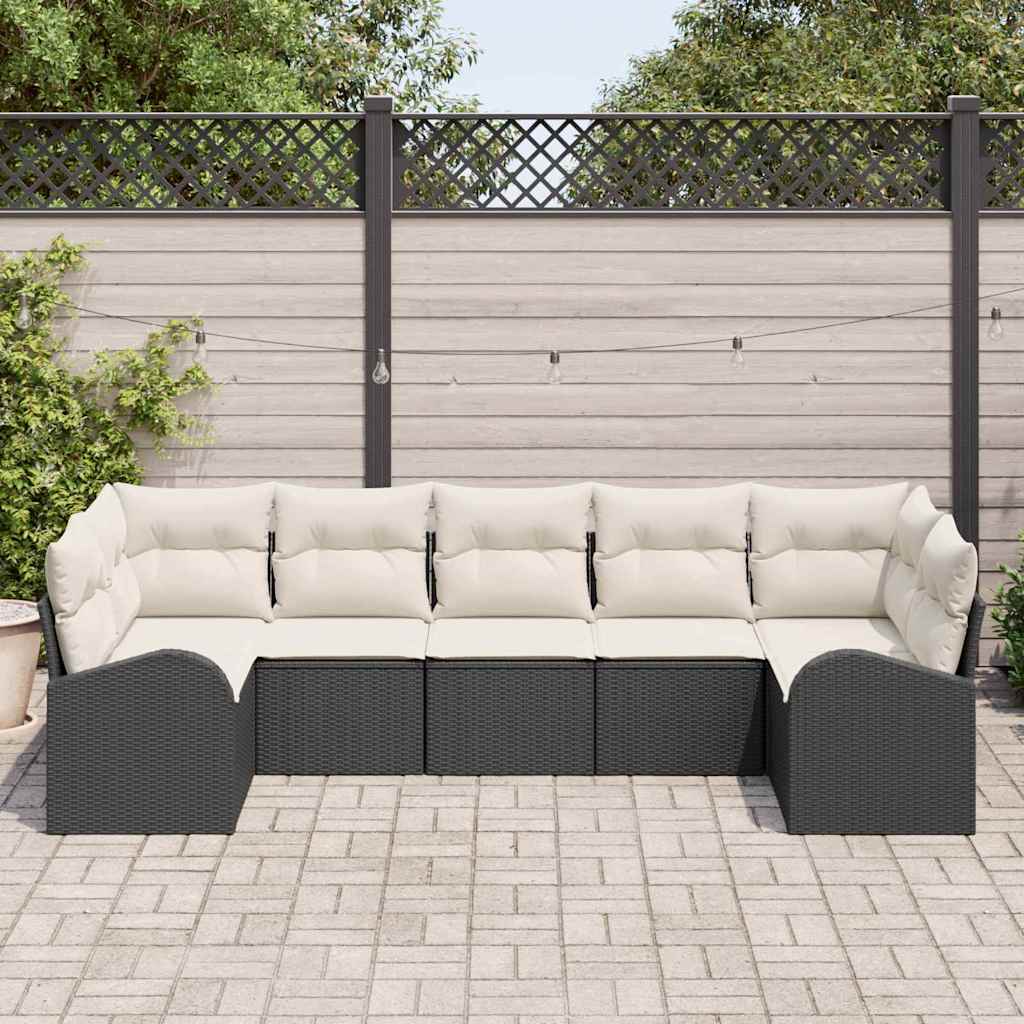 Tuin Sofa Set met kussen 7 pcs Zwart Poly Rattan