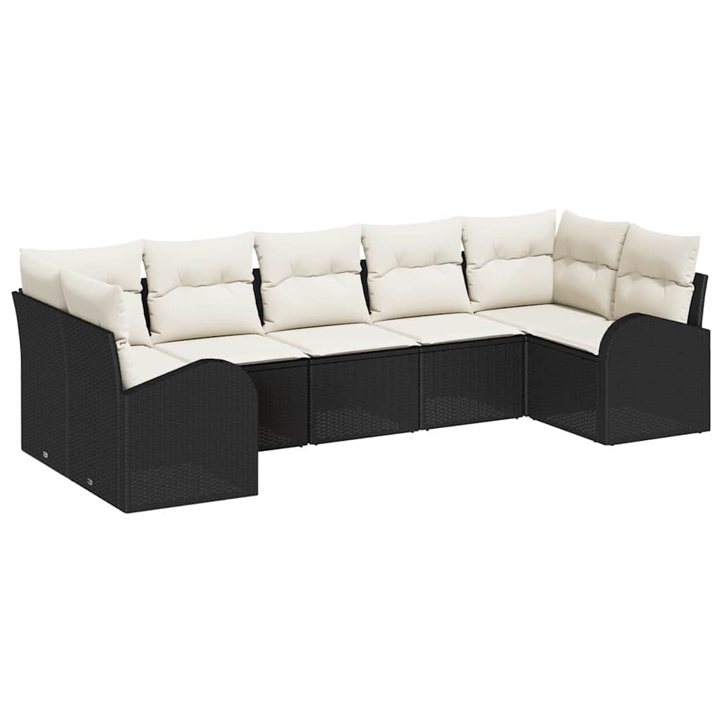 Tuin Sofa Set met kussen 7 pcs Zwart Poly Rattan