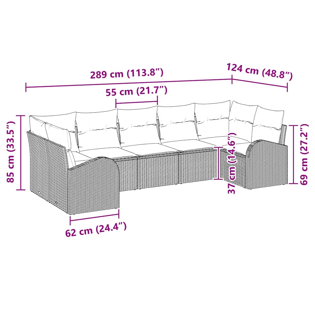 Tuin Sofa Set met kussen 7 pcs Zwart Poly Rattan