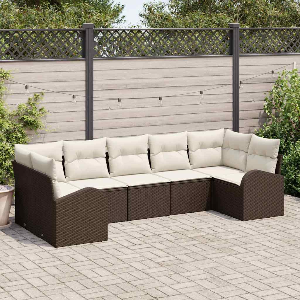 Tuin Sofa Set met kussen 7 pcs Bruin Poly Rattan is nu te koop bij PeponiXL, paradijselijk wonen!