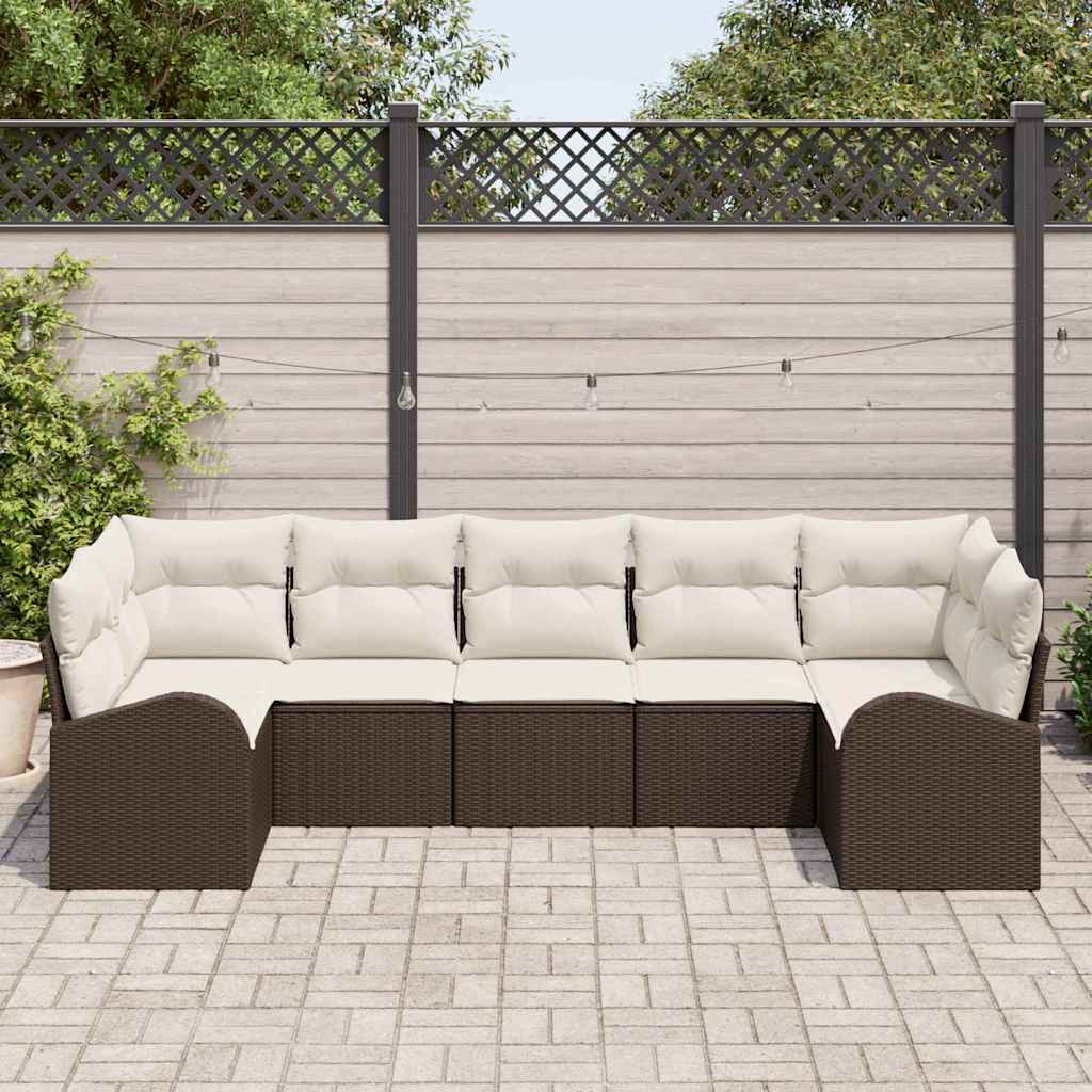 Tuin Sofa Set met kussen 7 pcs Bruin Poly Rattan is nu te koop bij PeponiXL, paradijselijk wonen!