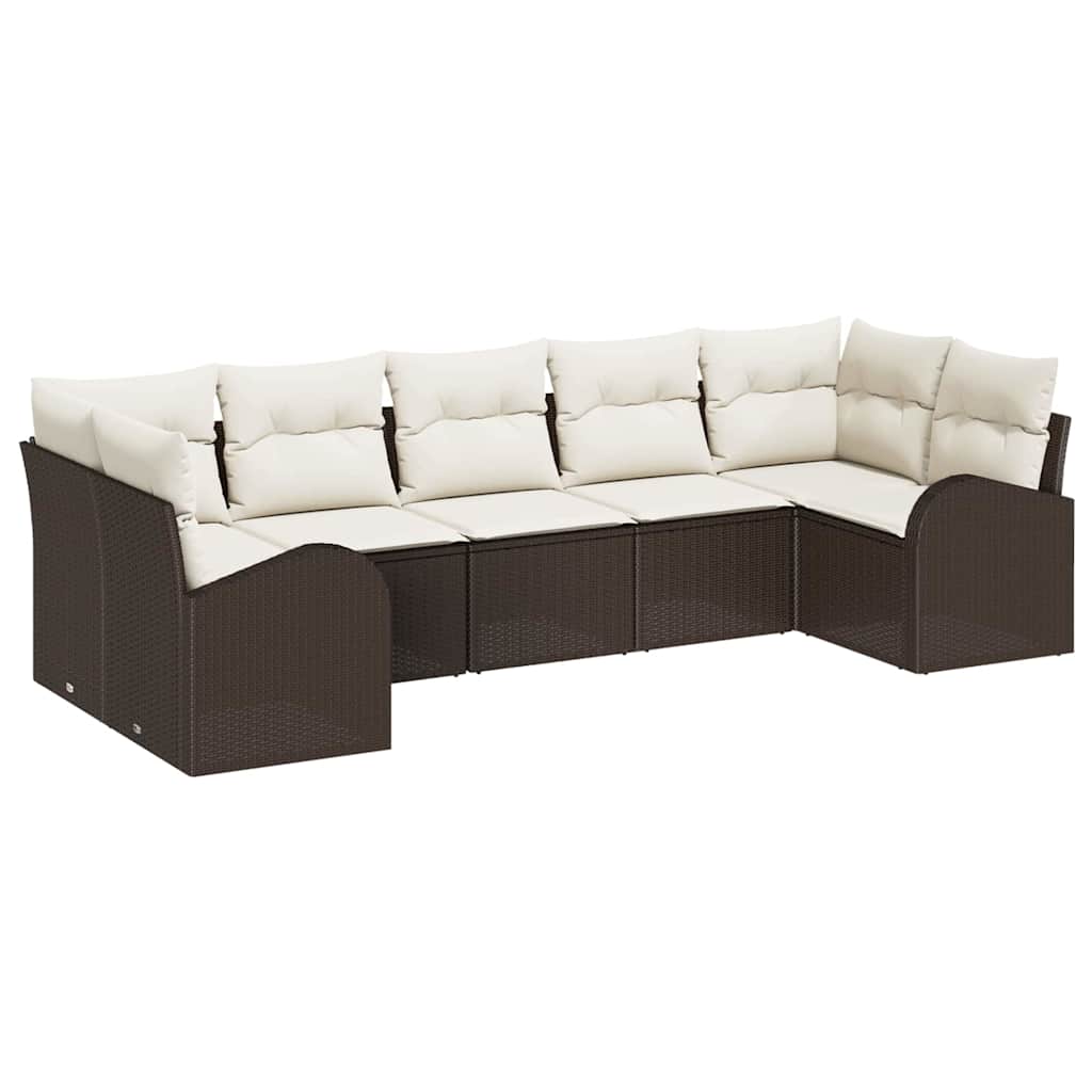 Tuin Sofa Set met kussen 7 pcs Bruin Poly Rattan is nu te koop bij PeponiXL, paradijselijk wonen!