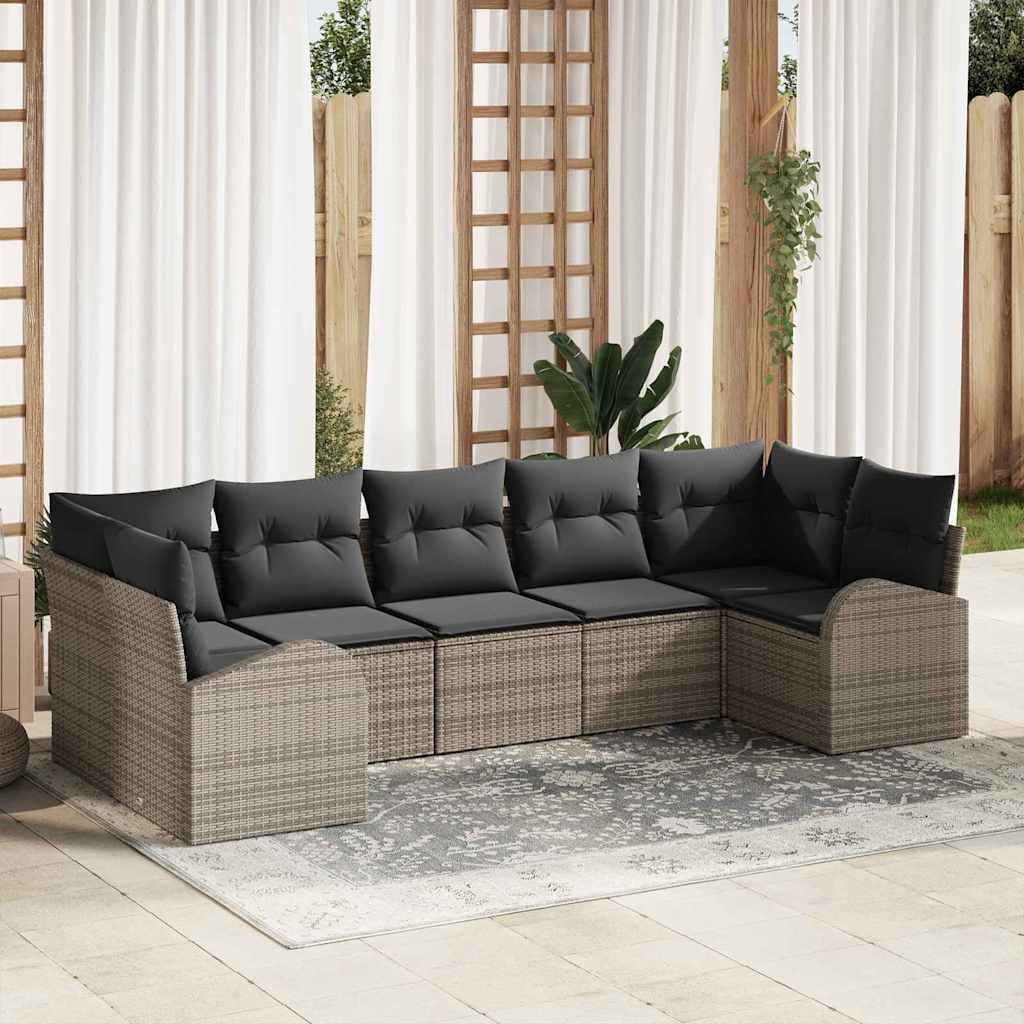 Tuin Sofa Set met kussen 7 pcs Grijs Poly Rattan is nu te koop bij PeponiXL, paradijselijk wonen!