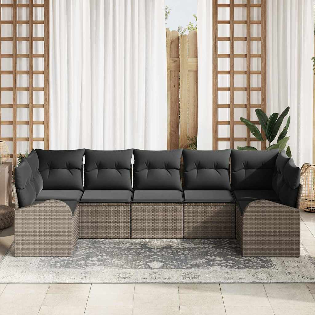 Tuin Sofa Set met kussen 7 pcs Grijs Poly Rattan is nu te koop bij PeponiXL, paradijselijk wonen!