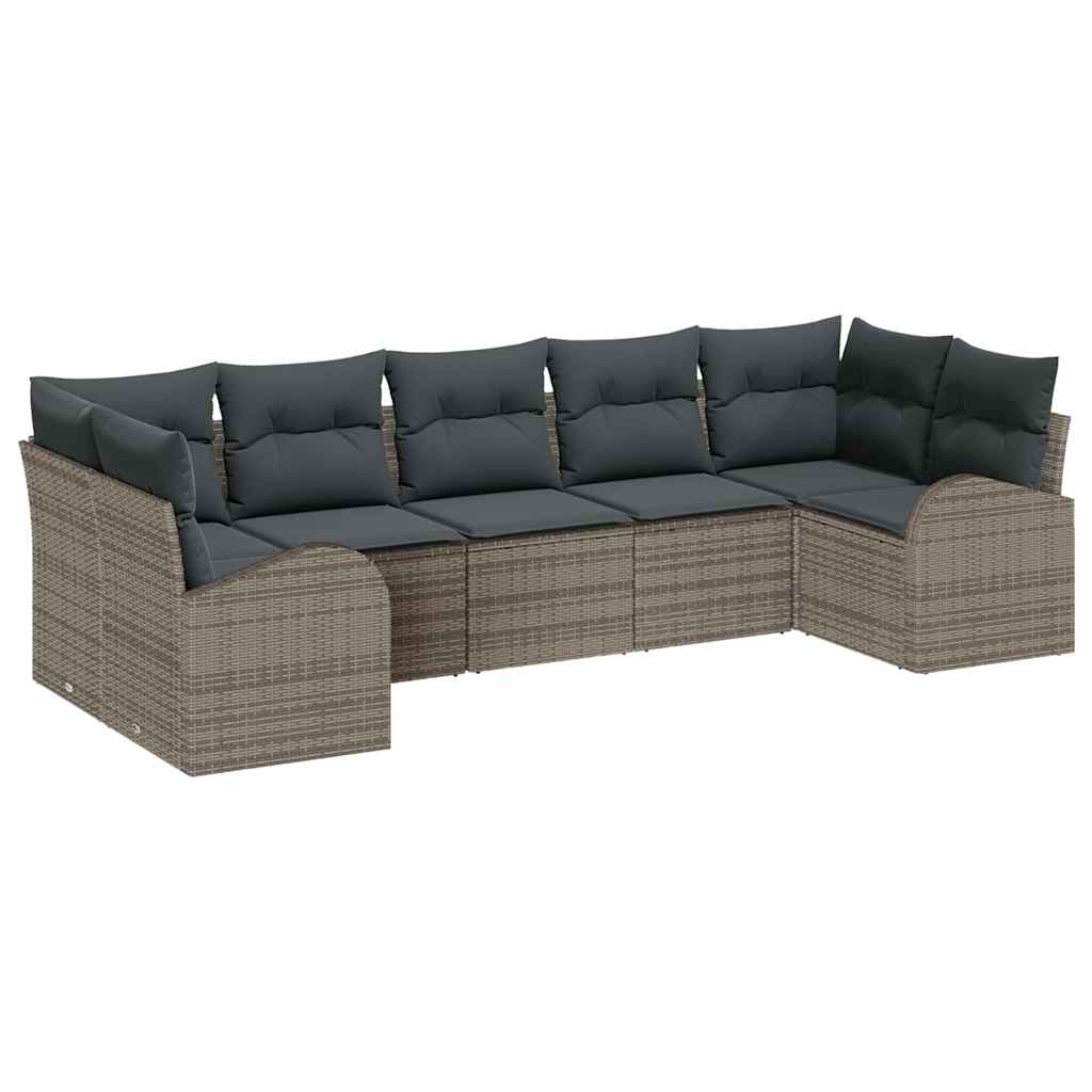 Tuin Sofa Set met kussen 7 pcs Grijs Poly Rattan is nu te koop bij PeponiXL, paradijselijk wonen!