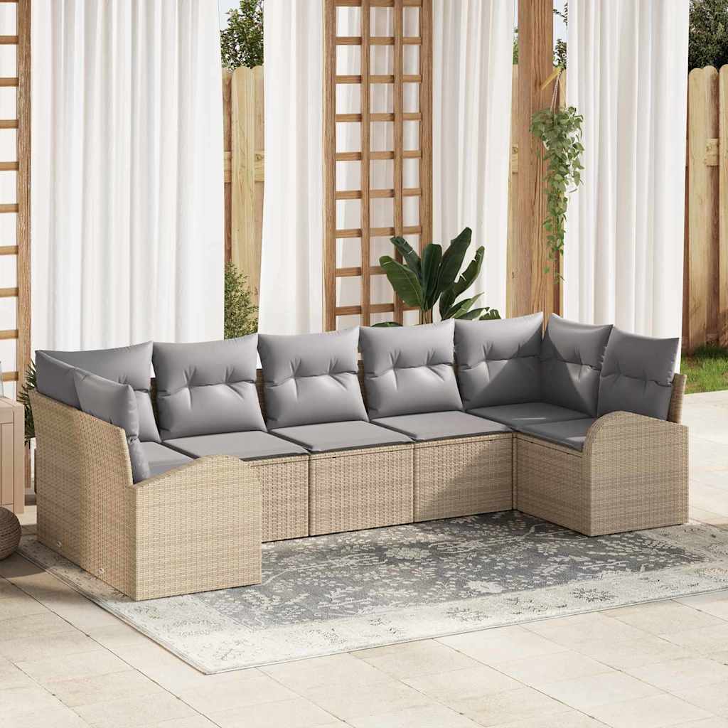 Tuin Sofa Set met kussen 7 pcs Beige Poly Rattan is nu te koop bij PeponiXL, paradijselijk wonen!