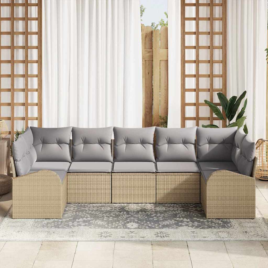 Tuin Sofa Set met kussen 7 pcs Beige Poly Rattan is nu te koop bij PeponiXL, paradijselijk wonen!