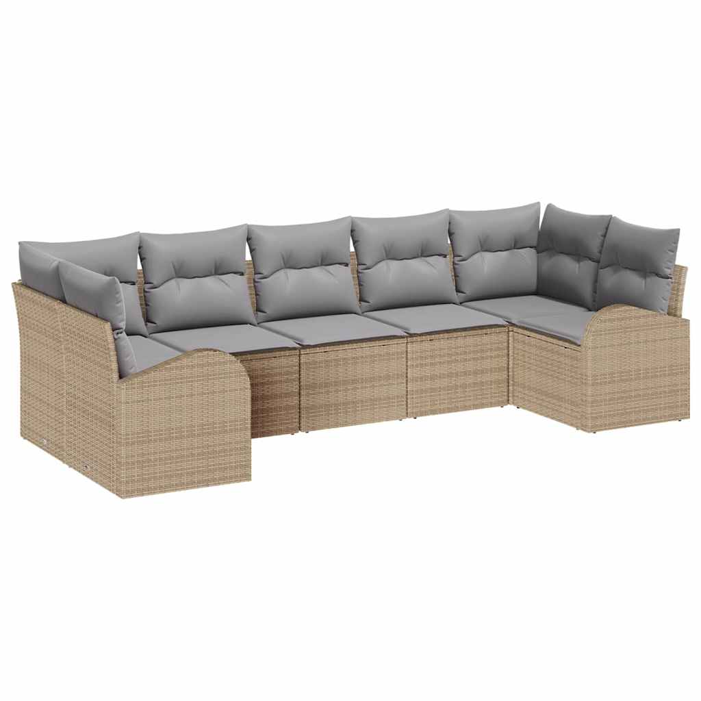 Tuin Sofa Set met kussen 7 pcs Beige Poly Rattan is nu te koop bij PeponiXL, paradijselijk wonen!