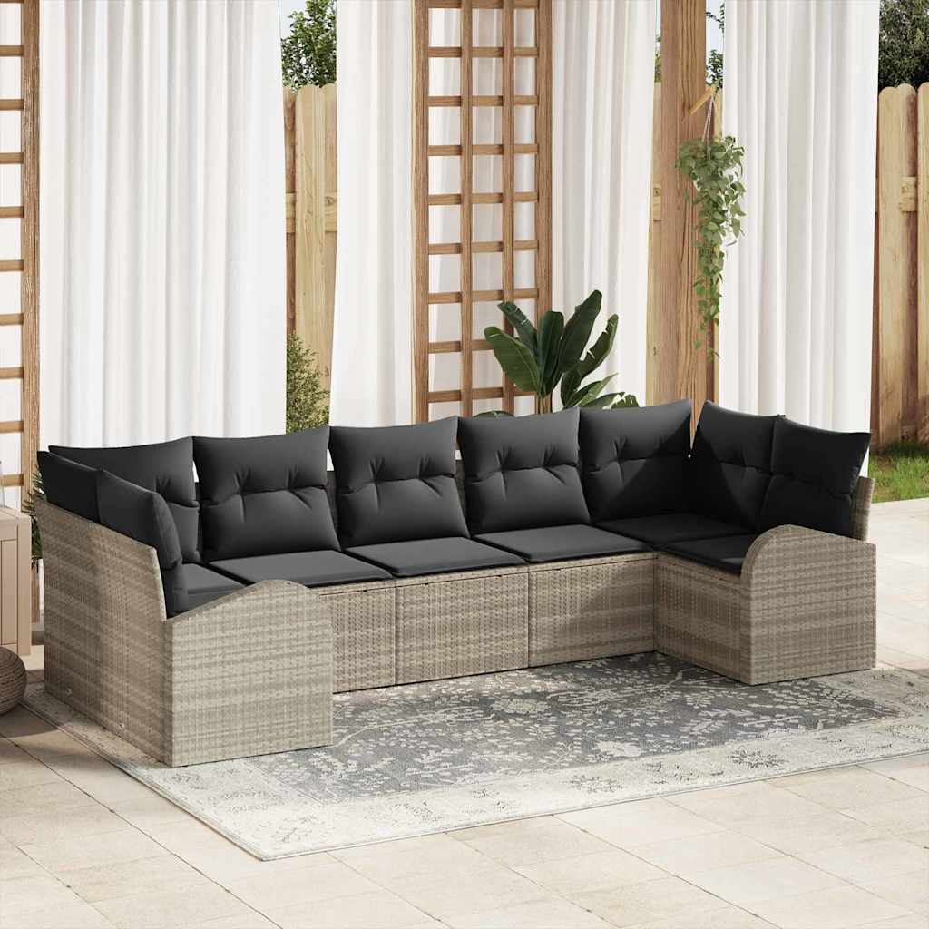 Tuin Sofa Set met kussen 7 pcs Lichtgrijs Poly Rattan is nu te koop bij PeponiXL, paradijselijk wonen!