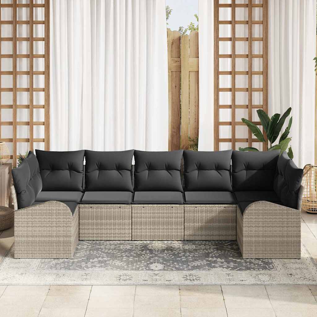 Tuin Sofa Set met kussen 7 pcs Lichtgrijs Poly Rattan is nu te koop bij PeponiXL, paradijselijk wonen!