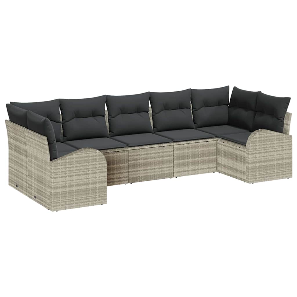 Tuin Sofa Set met kussen 7 pcs Lichtgrijs Poly Rattan is nu te koop bij PeponiXL, paradijselijk wonen!