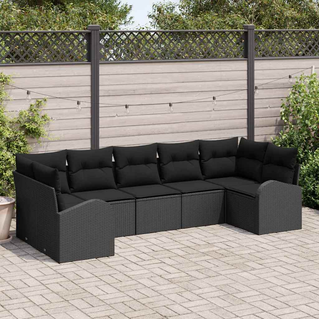 Tuin Sofa Set met kussen 7 pcs Zwart Poly Rattan is nu te koop bij PeponiXL, paradijselijk wonen!