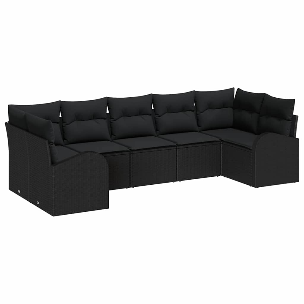 Tuin Sofa Set met kussen 7 pcs Zwart Poly Rattan is nu te koop bij PeponiXL, paradijselijk wonen!