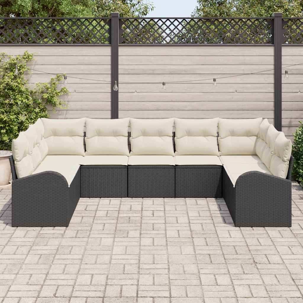 Bankstel met kussen 9 pcs Zwart Poly Rattan is nu te koop bij PeponiXL, paradijselijk wonen!