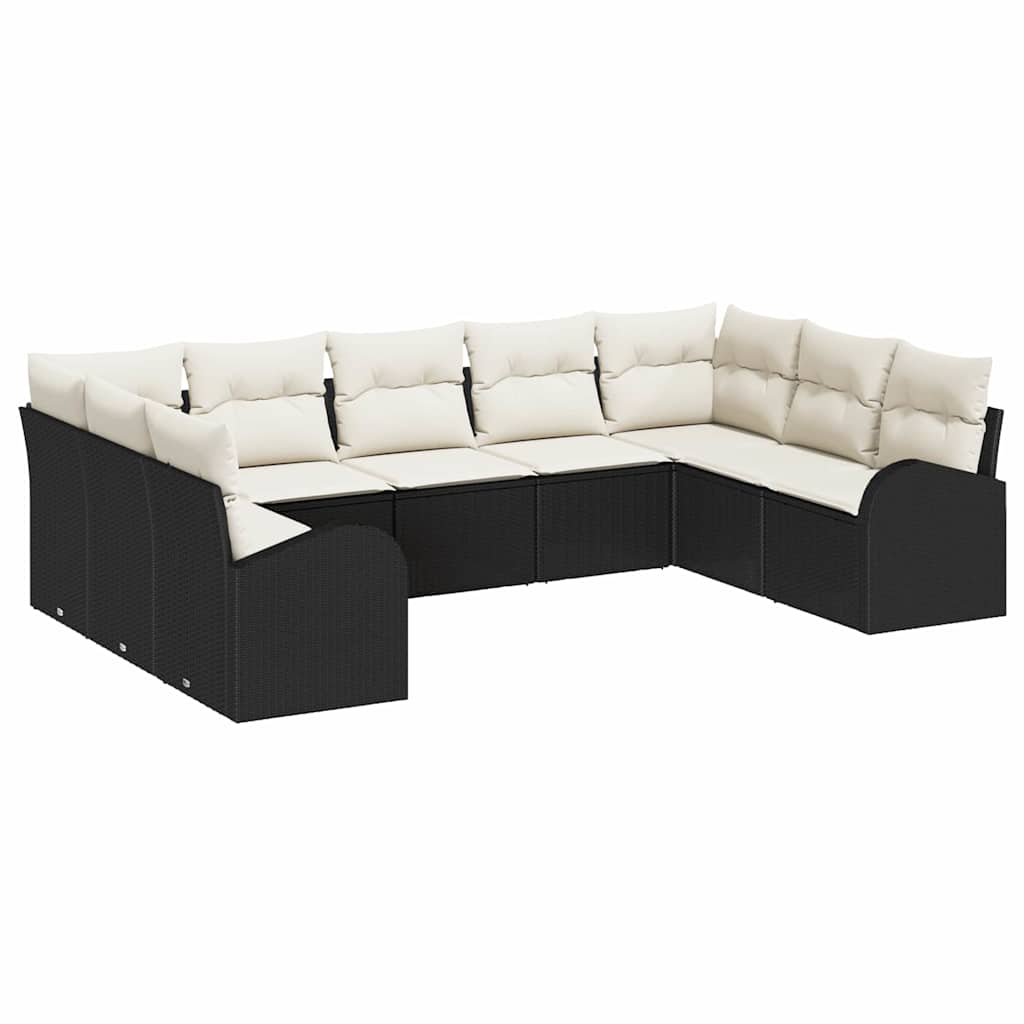Bankstel met kussen 9 pcs Zwart Poly Rattan is nu te koop bij PeponiXL, paradijselijk wonen!