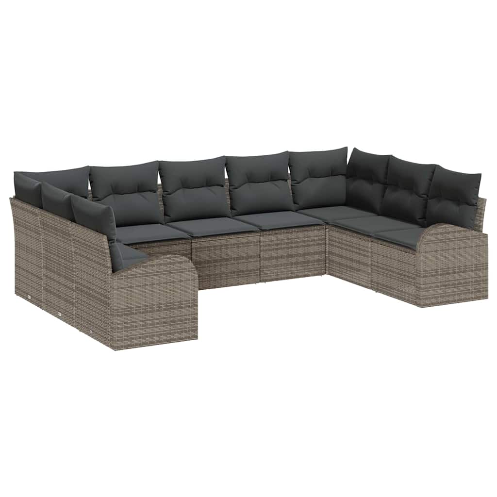 Bankstel met kussen 9 pcs Grijs Poly Rattan is nu te koop bij PeponiXL, paradijselijk wonen!