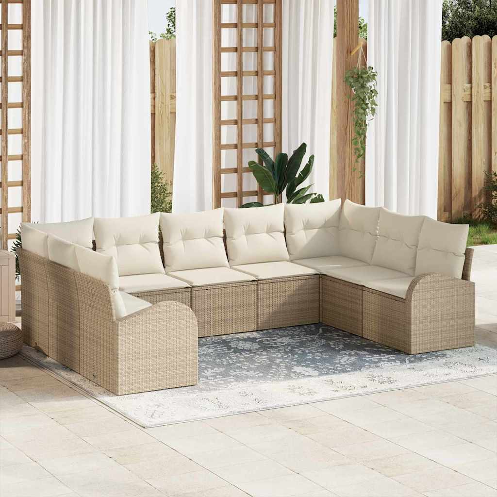 Bankstel met kussen 9 pcs Beige Poly Rattan