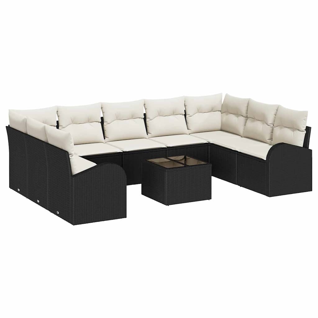 Bankstel met kussen 10 pcs Zwart Poly Rattan is nu te koop bij PeponiXL, paradijselijk wonen!