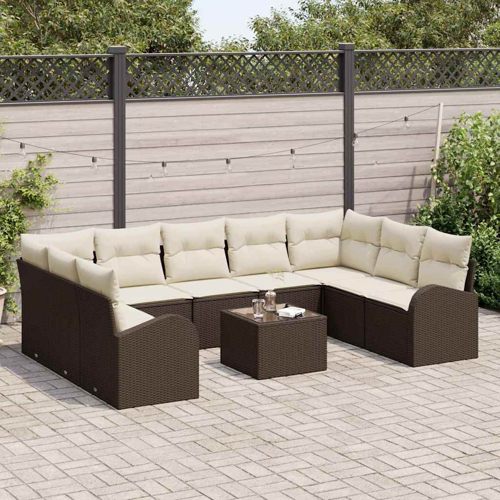 Bankstel met kussen 10 pcs Bruin Poly Rattan is nu te koop bij PeponiXL, paradijselijk wonen!
