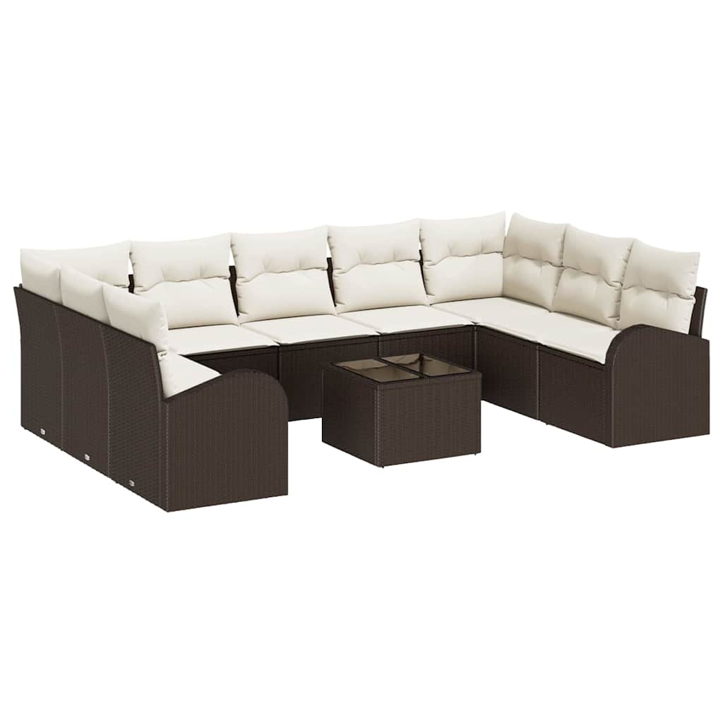 Bankstel met kussen 10 pcs Bruin Poly Rattan is nu te koop bij PeponiXL, paradijselijk wonen!