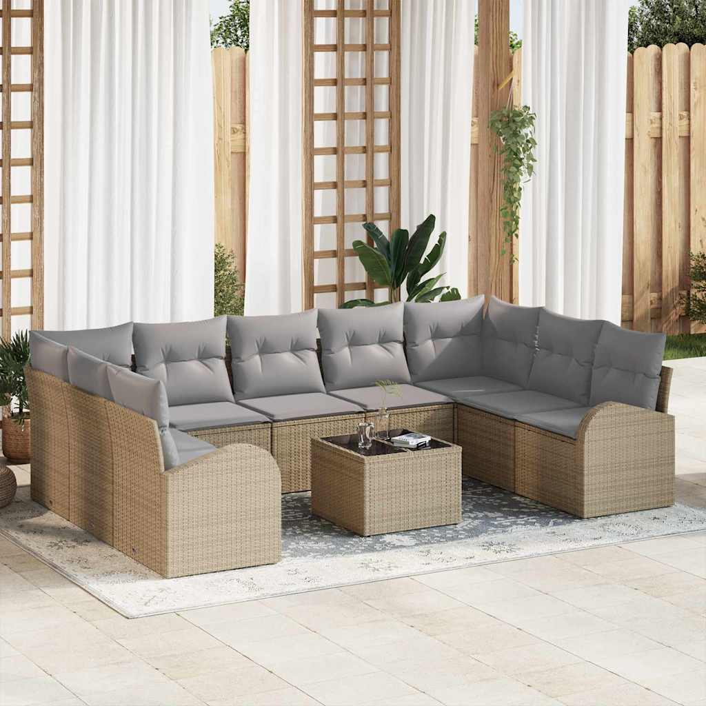 Bankstel met kussen 10 pcs Beige Poly Rattan is nu te koop bij PeponiXL, paradijselijk wonen!