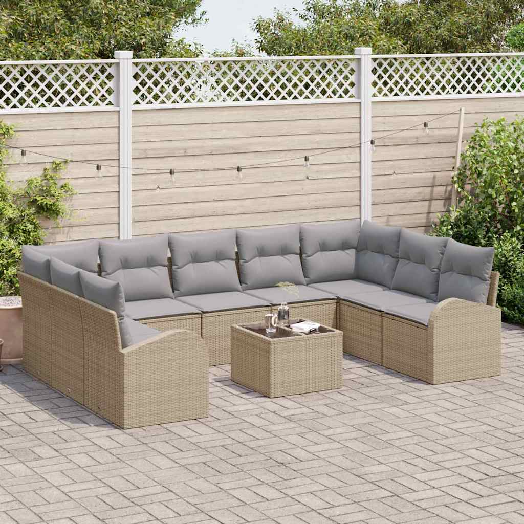 Bankstel met kussen 10 pcs Beige Poly Rattan is nu te koop bij PeponiXL, paradijselijk wonen!