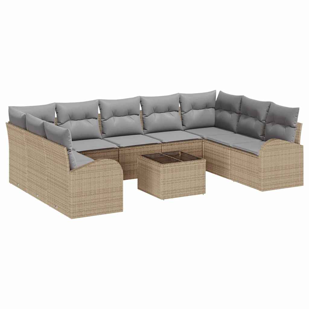 Bankstel met kussen 10 pcs Beige Poly Rattan is nu te koop bij PeponiXL, paradijselijk wonen!