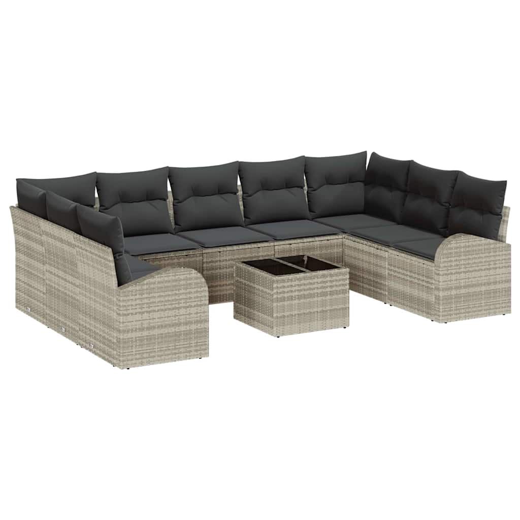 Bankstel met kussen 10 pcs Lichtgrijs Poly Rattan is nu te koop bij PeponiXL, paradijselijk wonen!