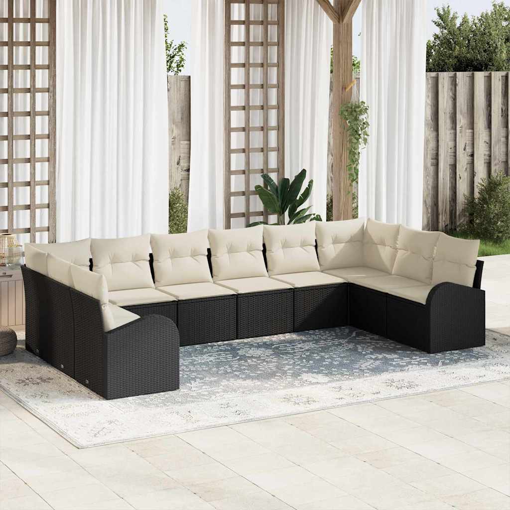 Bankstel met kussen 10 pcs Zwart Polyrattan is nu te koop bij PeponiXL, paradijselijk wonen!