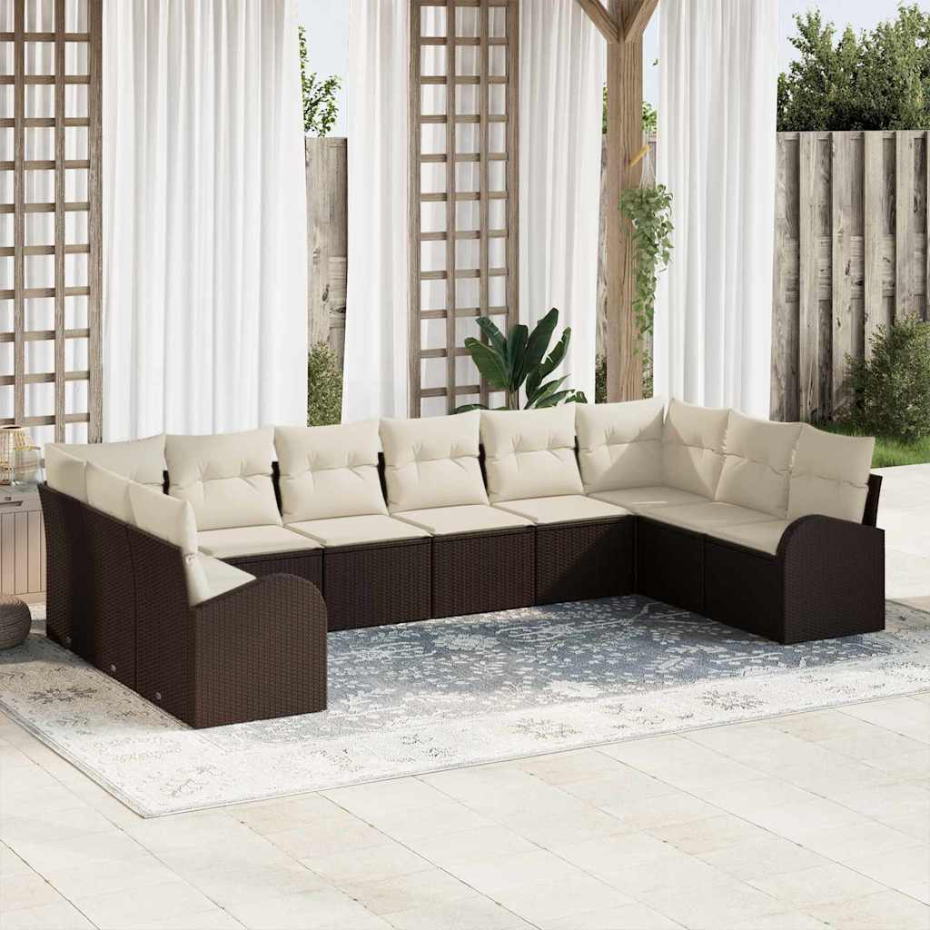 Bankstel met kussen 10 pcs Bruin Polyrattan is nu te koop bij PeponiXL, paradijselijk wonen!