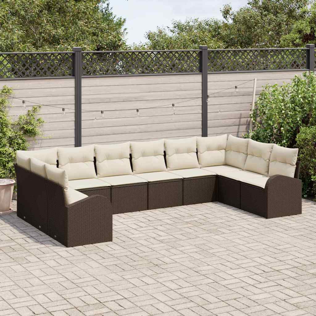 Bankstel met kussen 10 pcs Bruin Polyrattan is nu te koop bij PeponiXL, paradijselijk wonen!