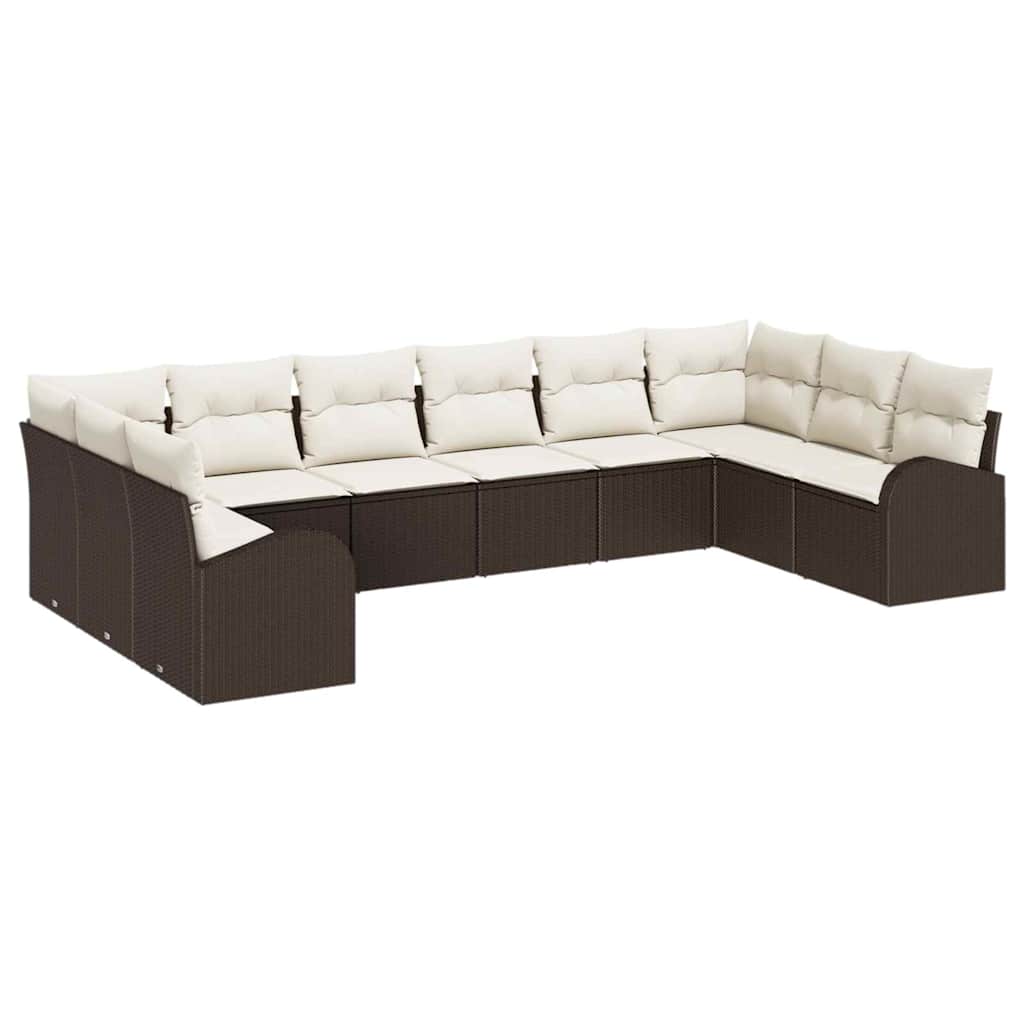Bankstel met kussen 10 pcs Bruin Polyrattan is nu te koop bij PeponiXL, paradijselijk wonen!