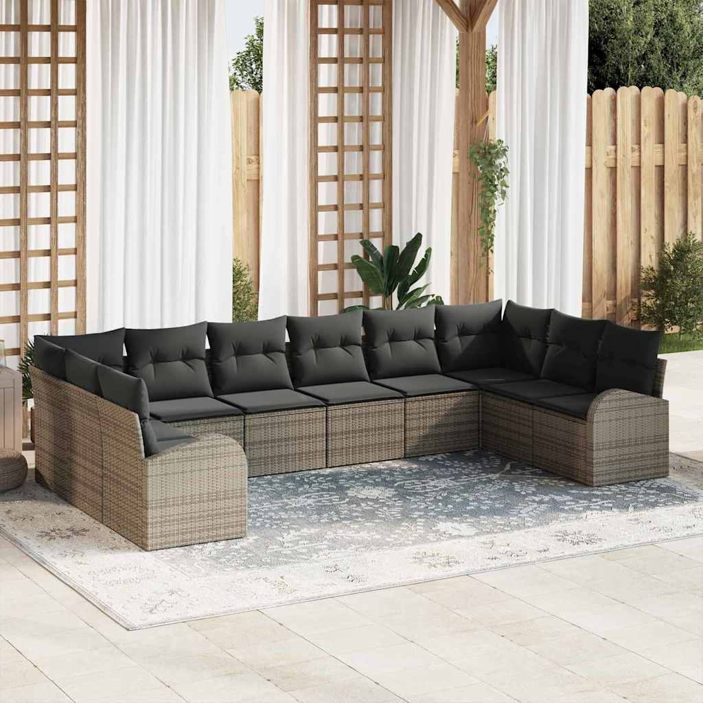 Bankstel met kussen 10 pcs Grijs Polyrattan is nu te koop bij PeponiXL, paradijselijk wonen!