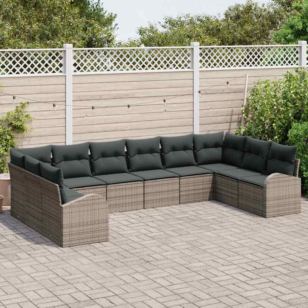 Bankstel met kussen 10 pcs Grijs Polyrattan is nu te koop bij PeponiXL, paradijselijk wonen!