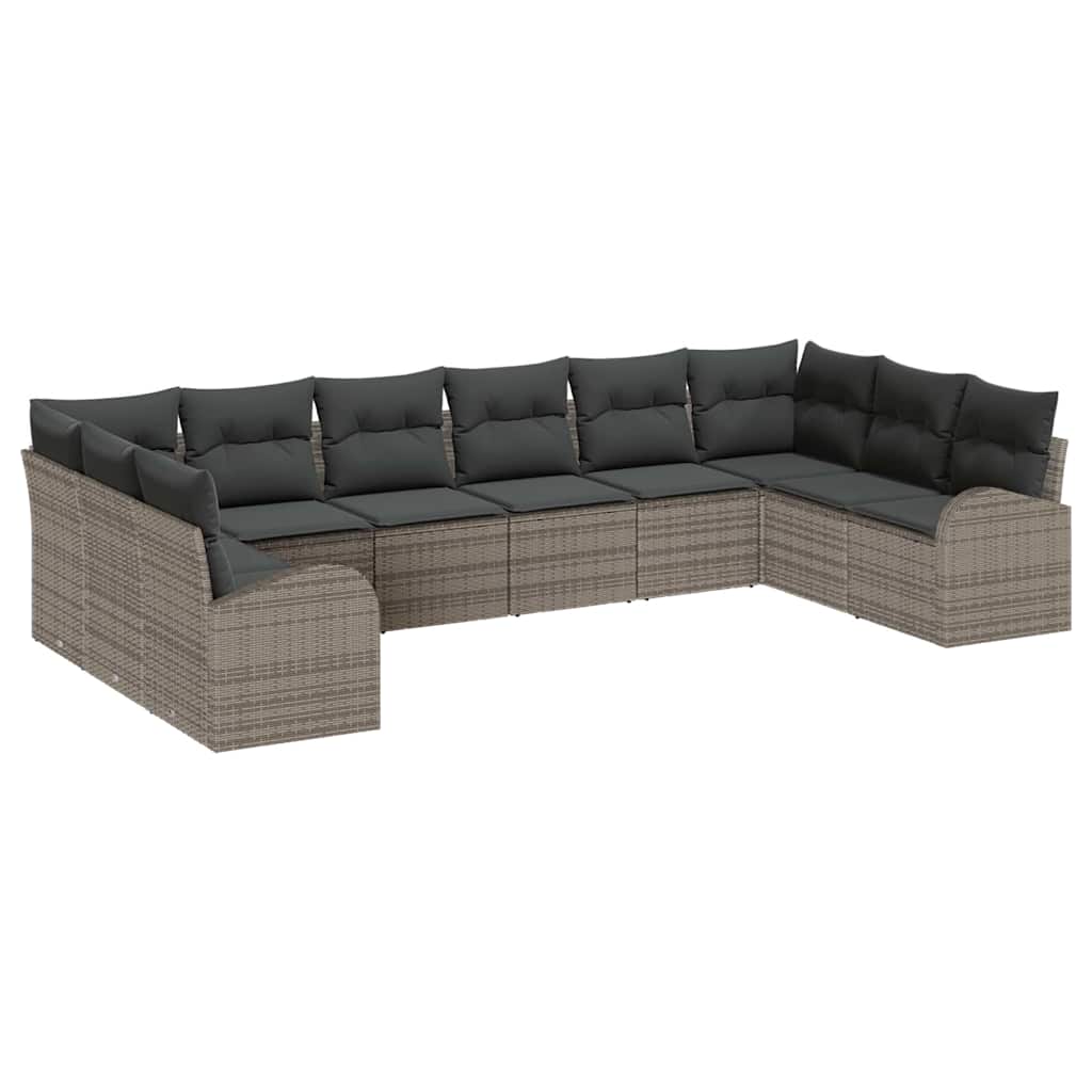 Bankstel met kussen 10 pcs Grijs Polyrattan is nu te koop bij PeponiXL, paradijselijk wonen!