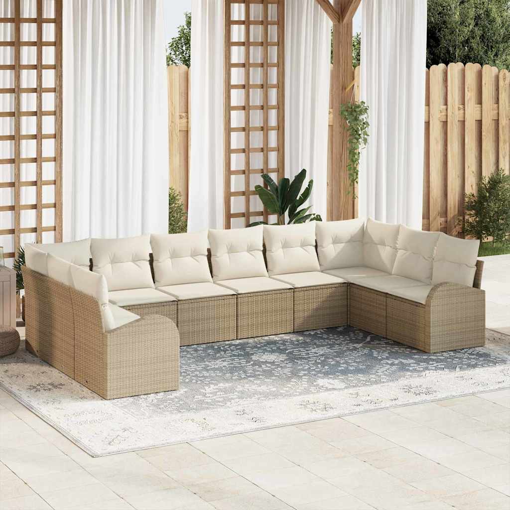 Bankstel met kussen 10 pcs Beige Polyrattan is nu te koop bij PeponiXL, paradijselijk wonen!