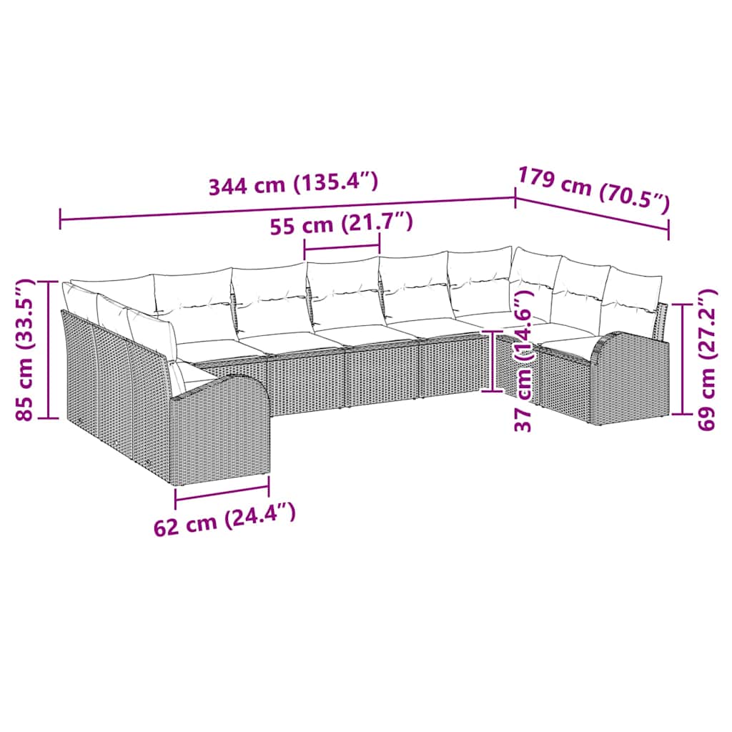 Bankstel met kussen 10 pcs Beige Polyrattan is nu te koop bij PeponiXL, paradijselijk wonen!