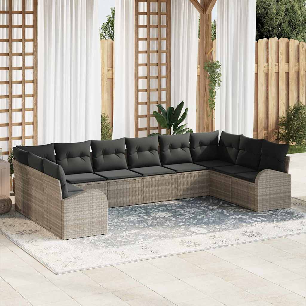 Bankstel met kussen 10 pcs Lichtgrijs Polyrattan is nu te koop bij PeponiXL, paradijselijk wonen!
